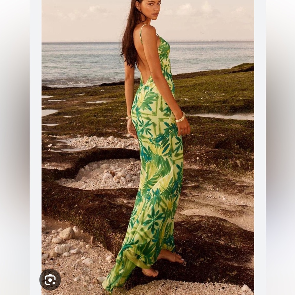 Runaway Green and Yellow Leaf Print Maxi Dress